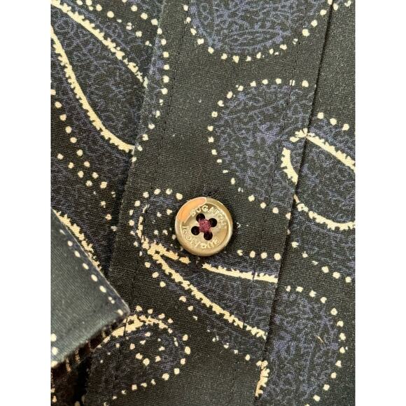 Bugatchi Uomo Men's Large 100% Cotton Shaped Fit Navy Paisley Print Dress Shirt - Picture 4 of 9
